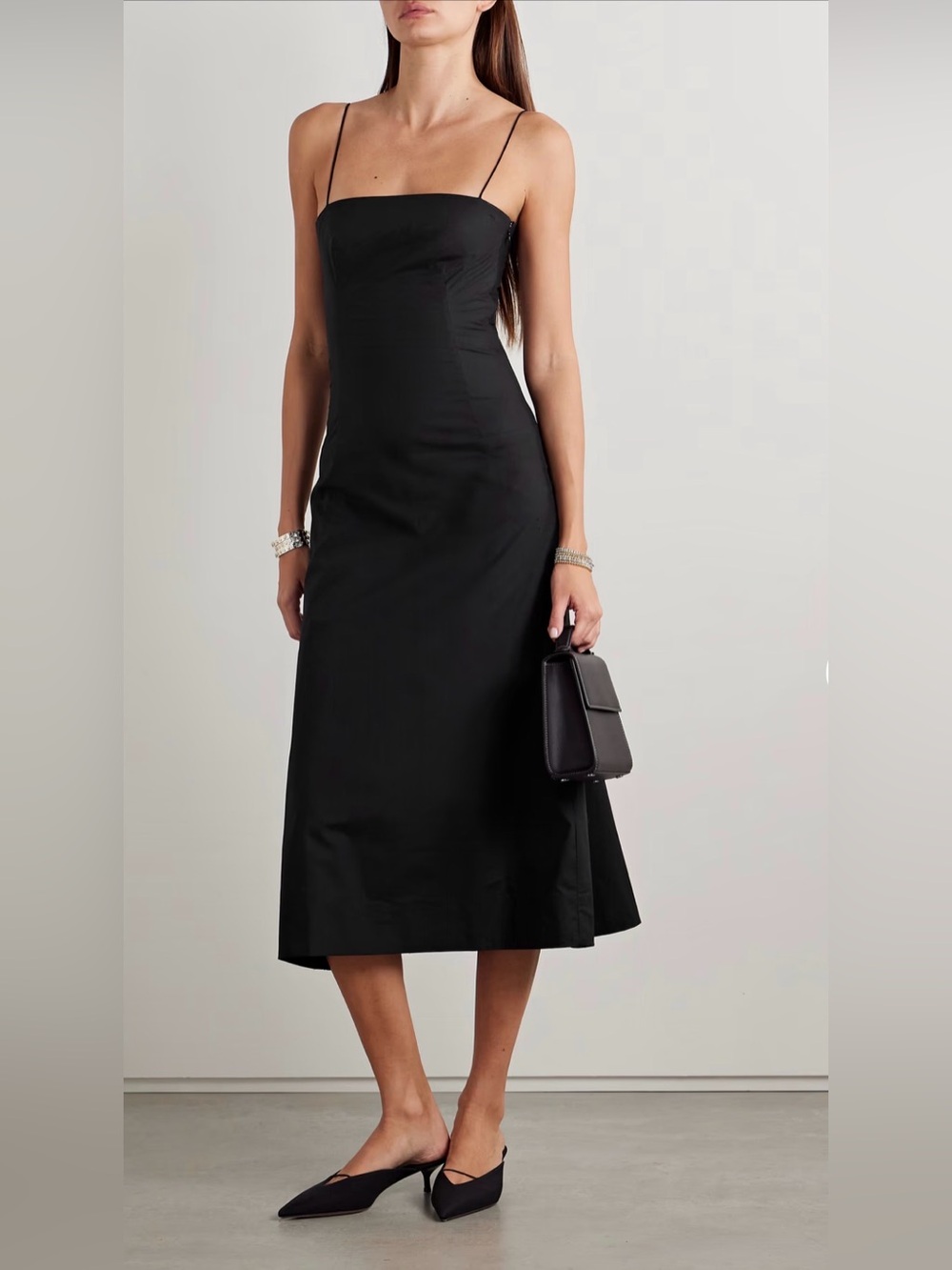Faithfull Ostano Cotton-Poplin Midi Dress Black Sz S